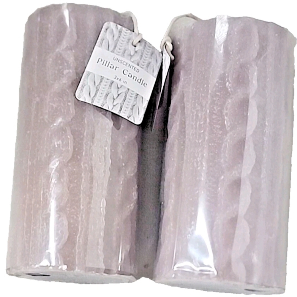 Knitted Wool Style Design Light Purplish Unscented Pillar Candles